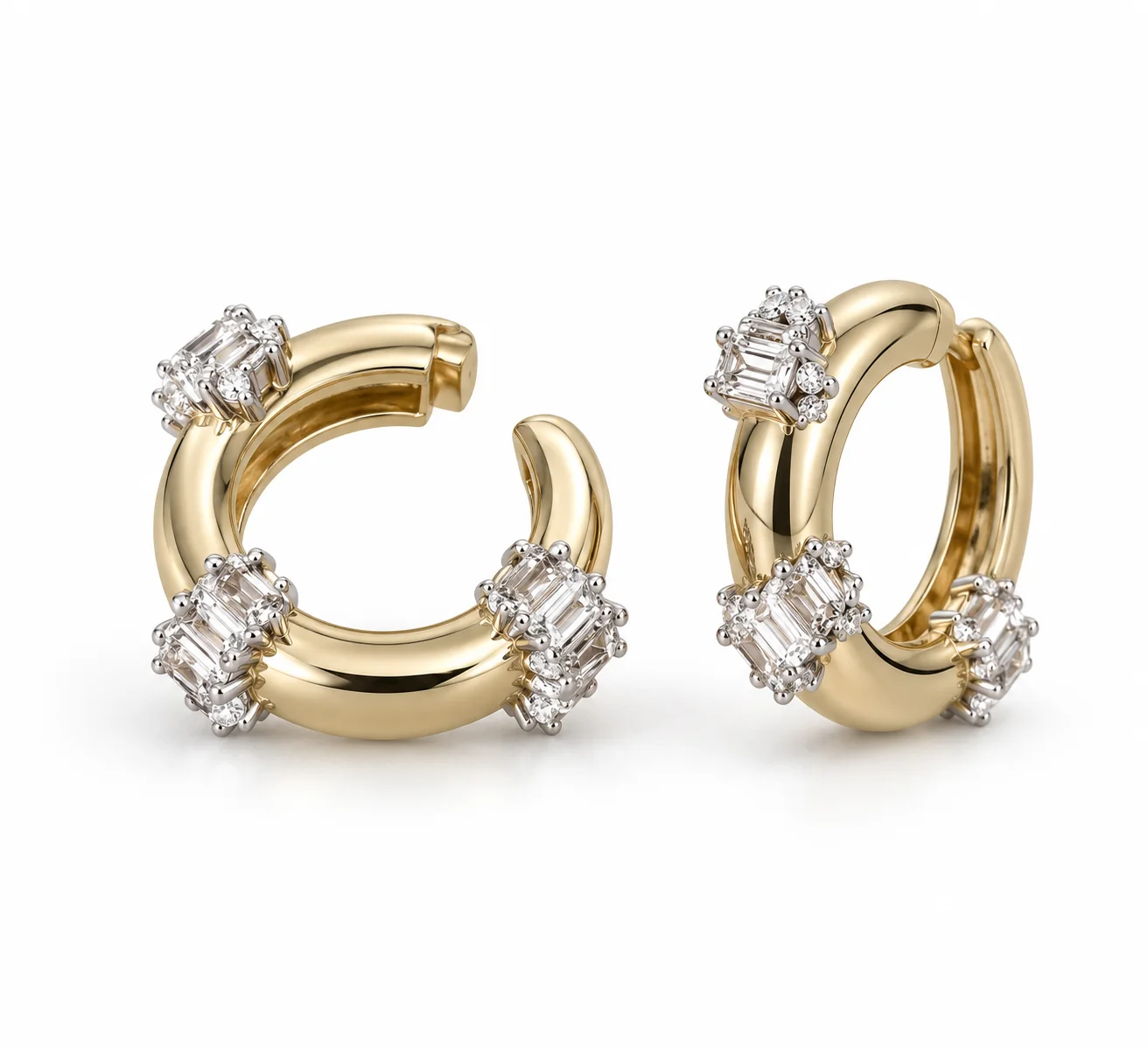 Çiçek Detaylı Taşlı Altın Renk Halka Ear cuff